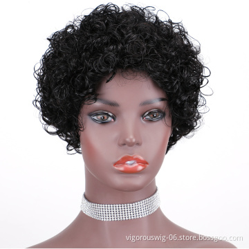 Short bob afro curly wholesale inch pixie cut wave black cheap glueless brazilian real human hair wigs black women